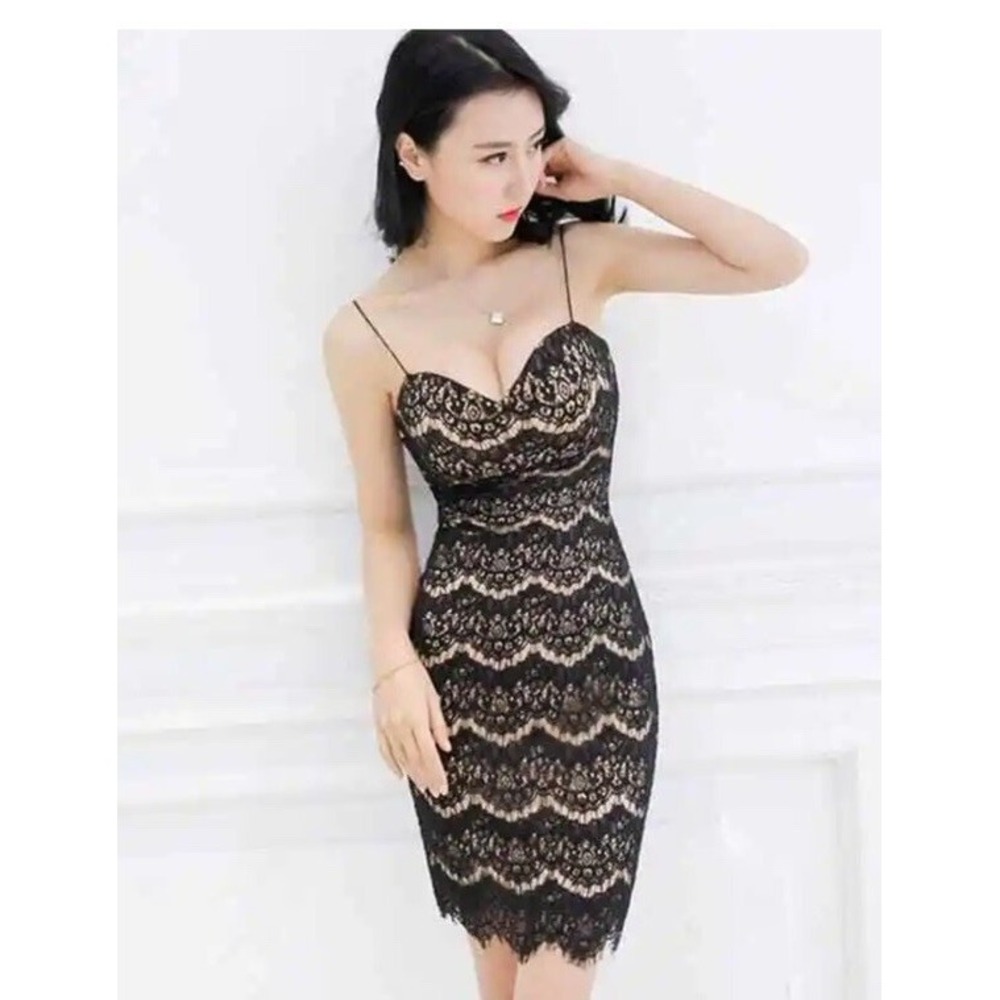 NEW NWT Gianni Bini Blush Pink Black Lace Overlay Strappy Dress S Strappy